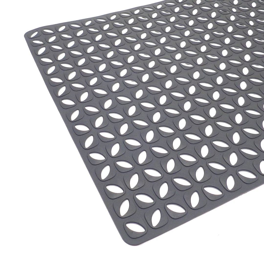 Dark grey geometric tile pattern bath mat