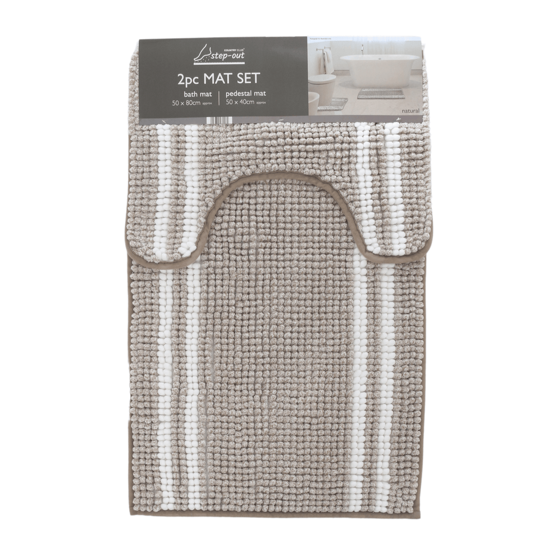 Step Out Chenille Loop Stripe Bath Mat Pedestal Set Bathroom