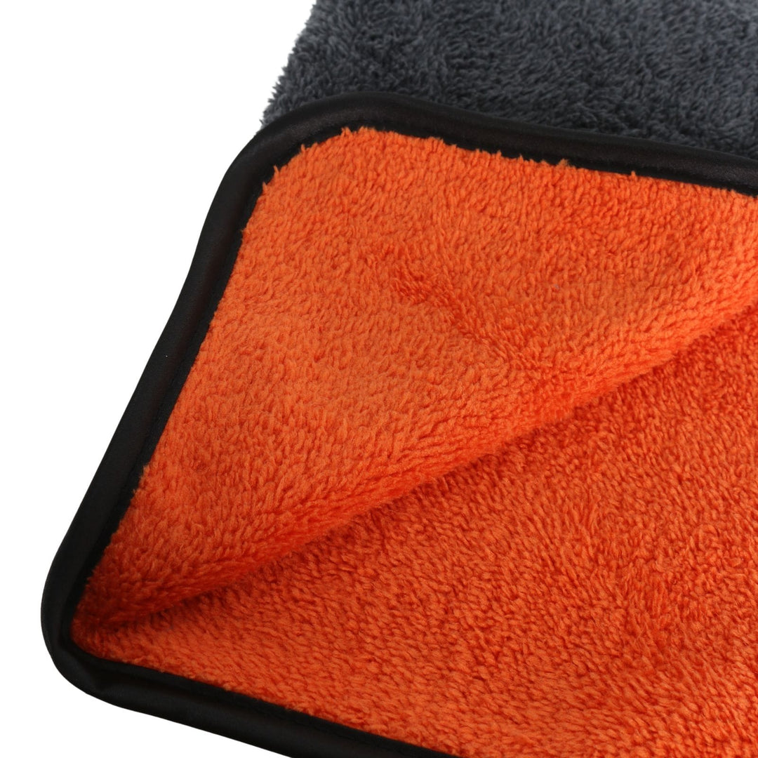 Gray and orange microfiber towel corner