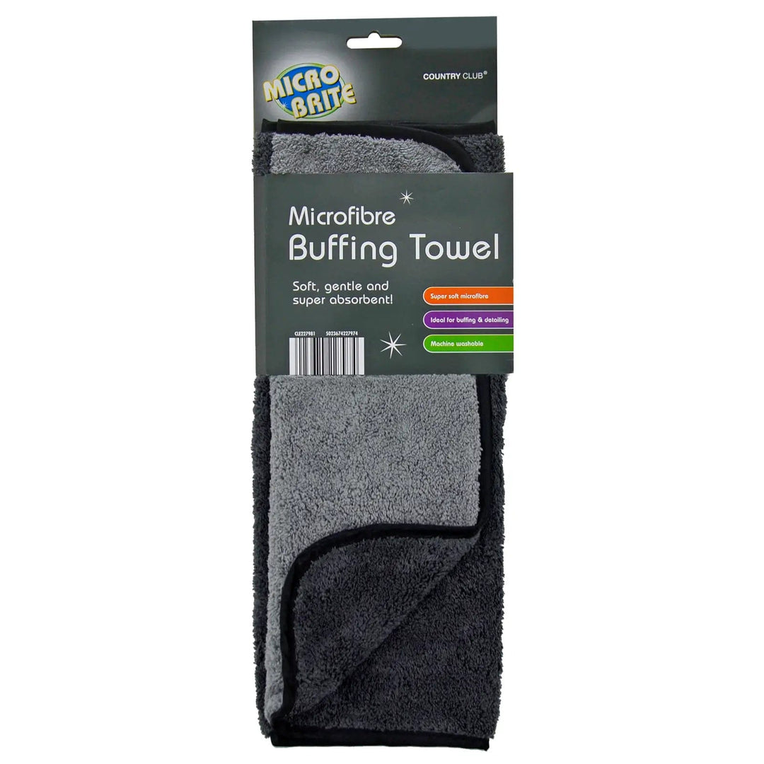 Microfibre buffing towel in two tone grey for car cleaning