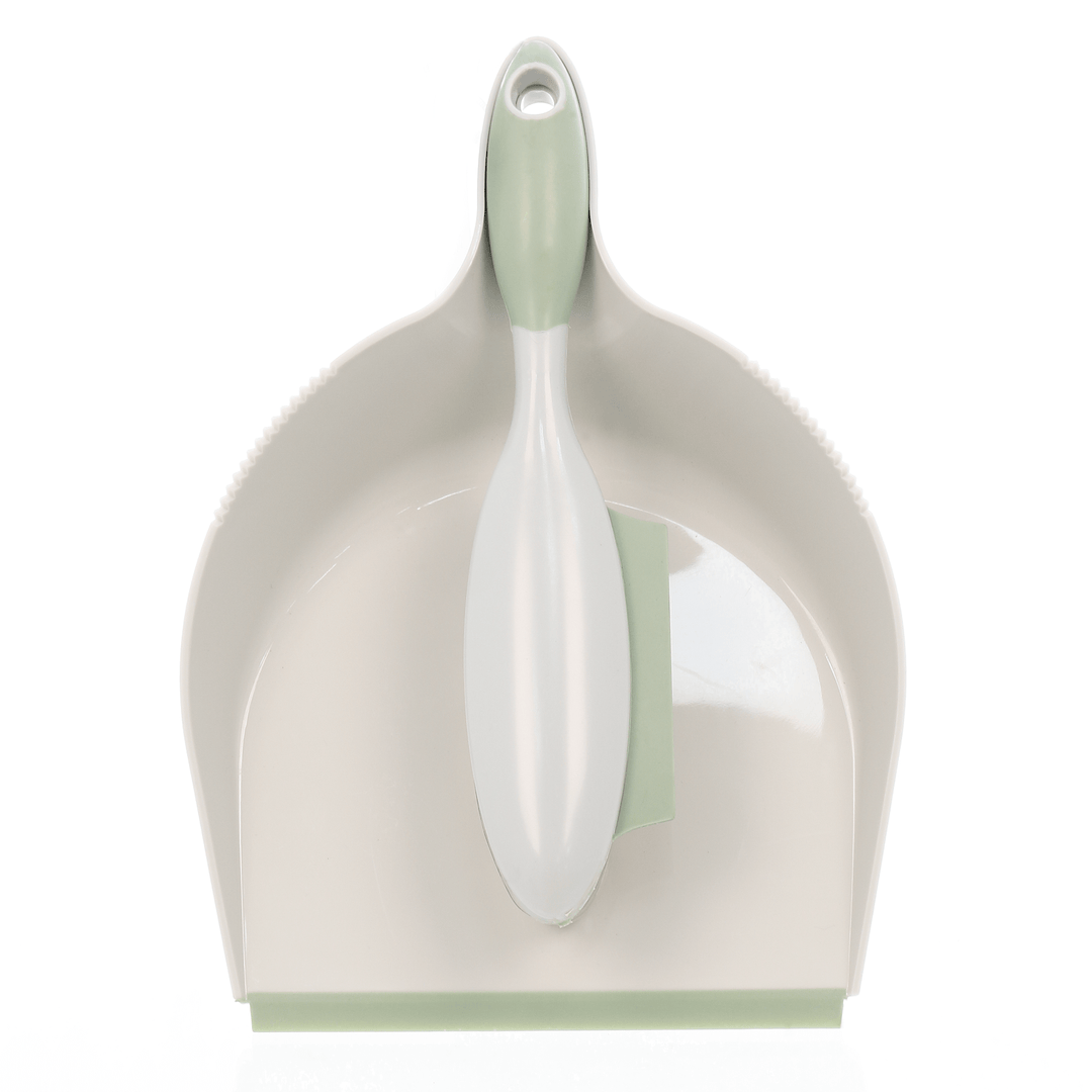 dustpan and brush set on white background in upright positions