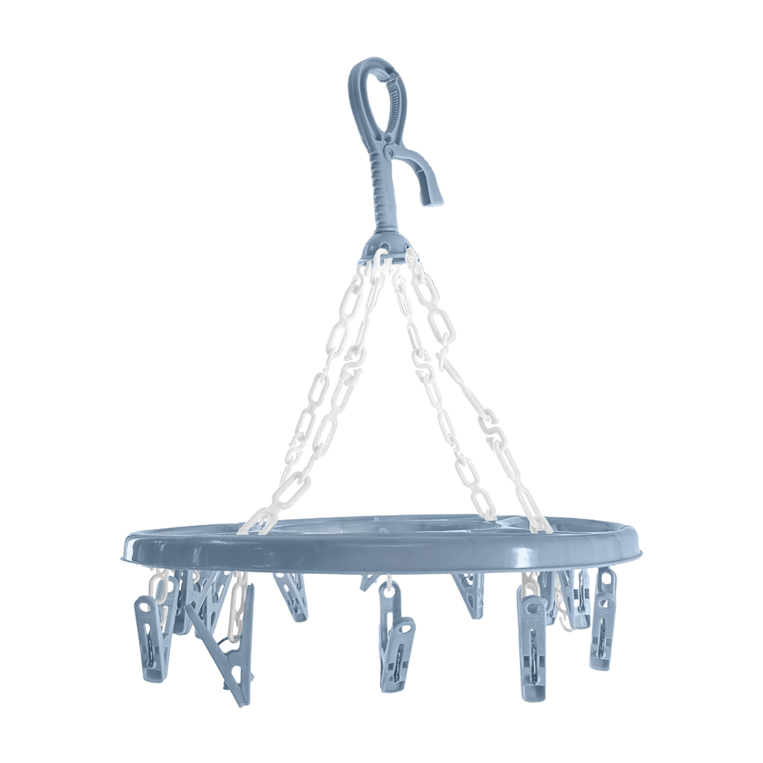 blue and white coloured 16 peg hanging drying rack