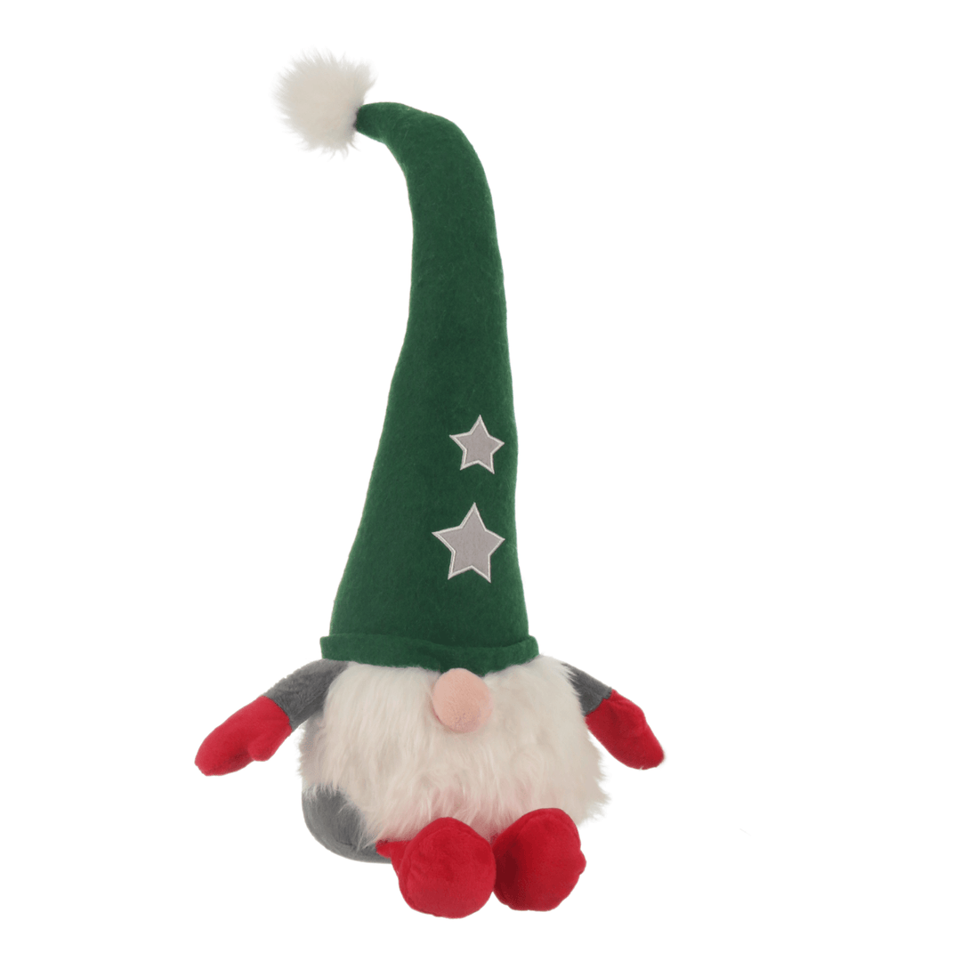 christmas gonk door stopper featuring green heart with embroidered stars
