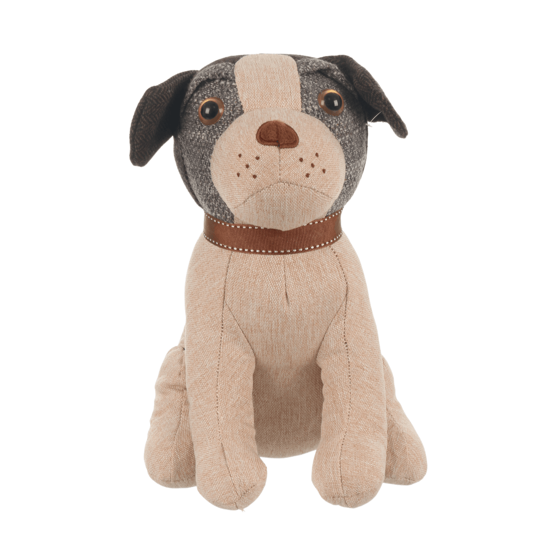 beige colour jack russell door stop with brown eyes nose and collar