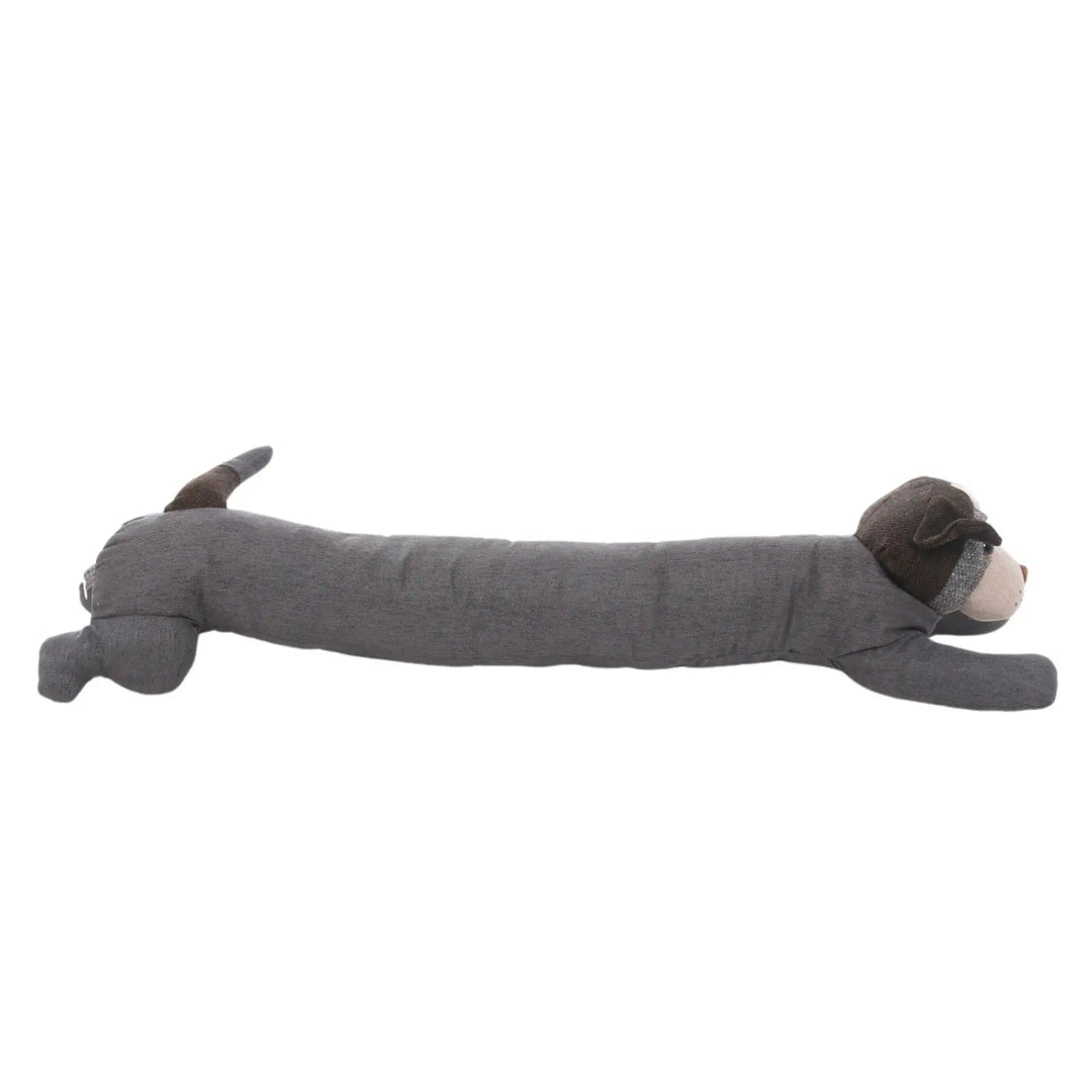 Side view of a grey Jack Russell dog draught excluder