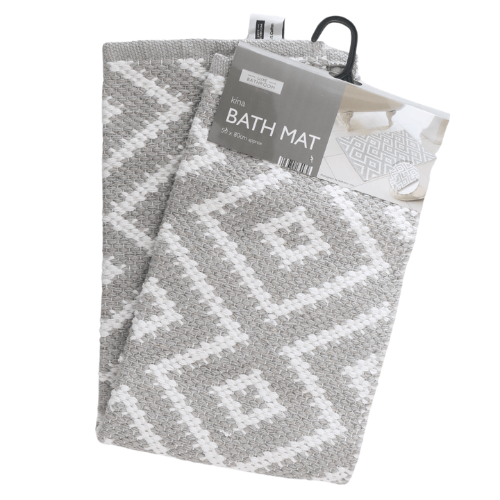 Grey Geometric Kina Shower Bath Mat Soft Rug Absorbent 46x76cm