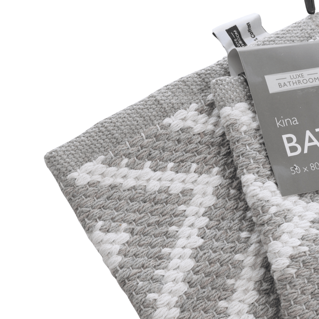 Grey Geometric Kina Shower Bath Mat Soft Rug Absorbent 46x76cm