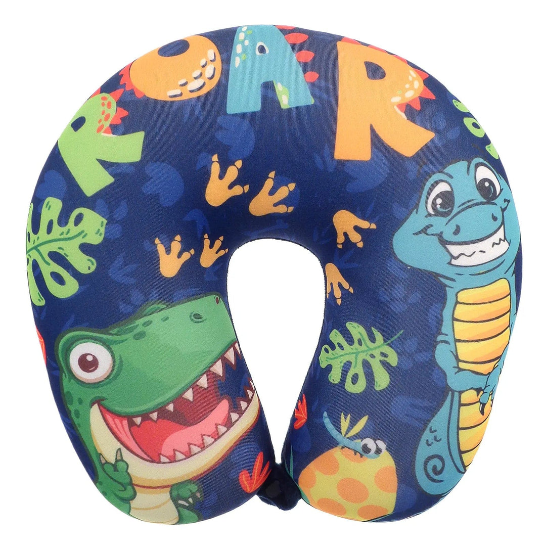 Brightly coloured Dinosaur design neck pillow for kids travel