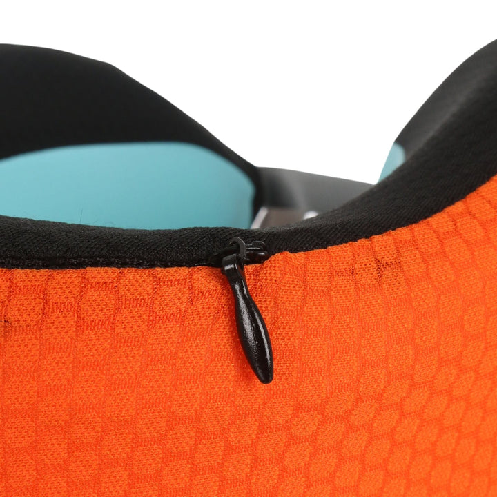 close up of zipper on neck pillow cover for easy removing