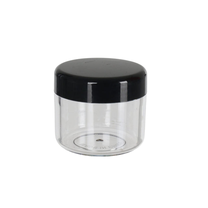 close up 20g container for creams and skincare products with black lid