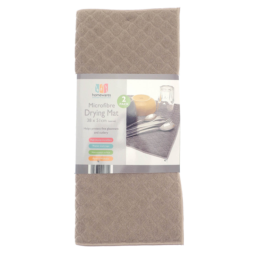Natural colour microfibre dish drying mat with diamond pattern pack of 2 in sleeve