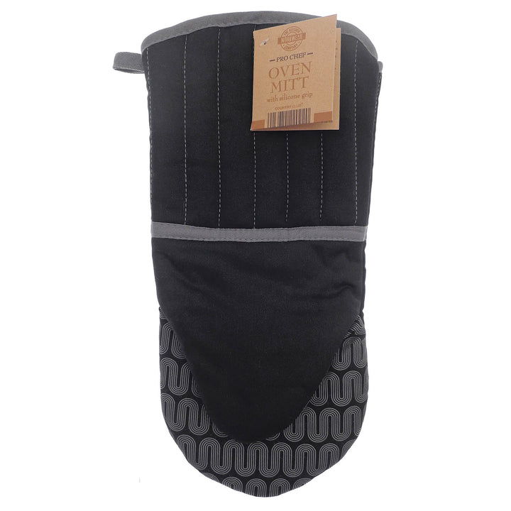 Pro Chef Oven Mitt Glove Black Grey With Silicone Grip 34cm