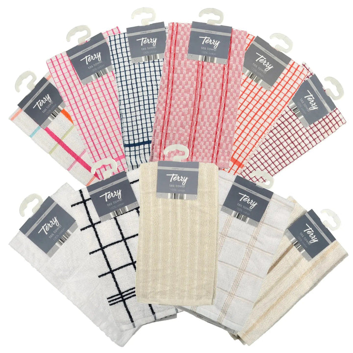 Assortment of cotton tea towels for drying dishes