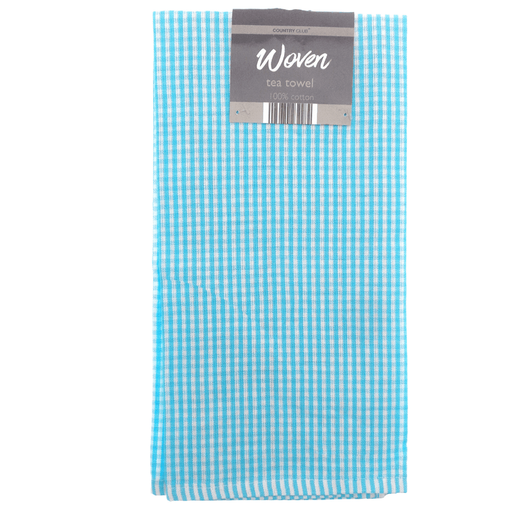 woven cotton blue check tea towel