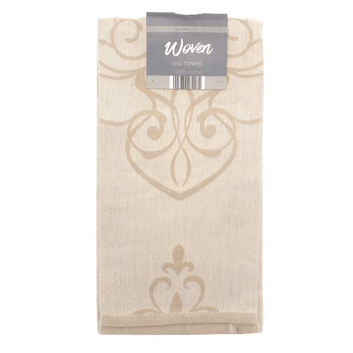 woven cotton natural colour tea towel featuring pattern