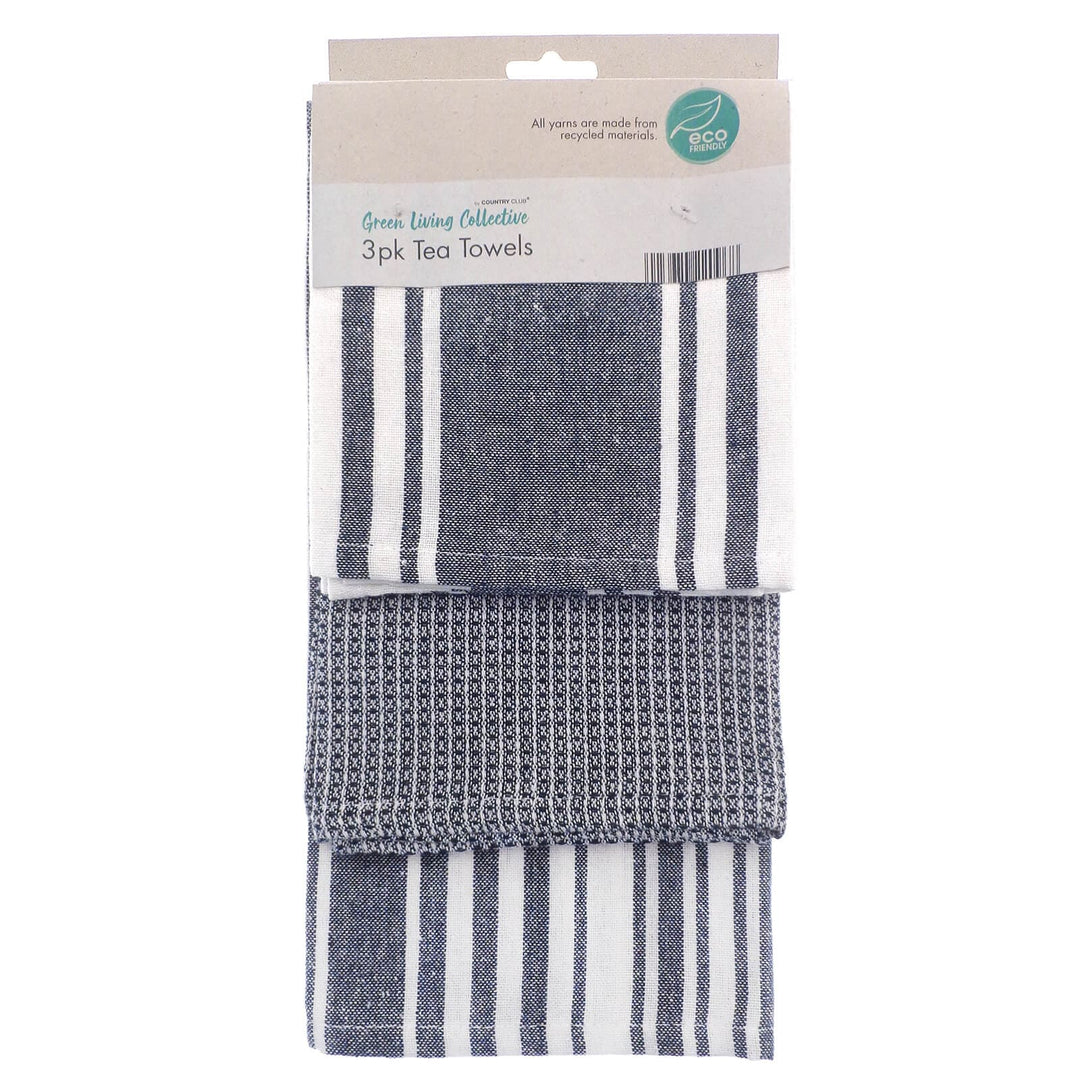 Eco Friendly Kitchen Tea Towels Striped Drying Cloths Pack Of 3 Black