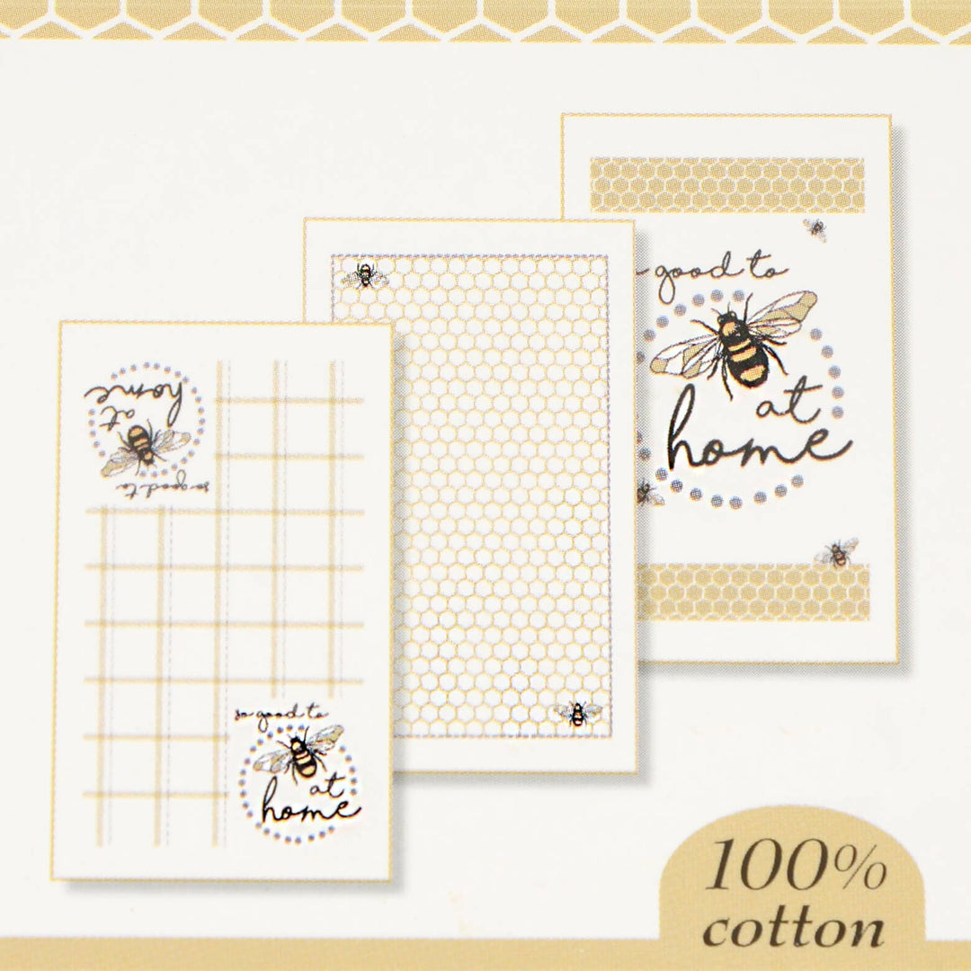 100% Cotton White Tea Towels Bee at Home Bumblebee Pack Of 3