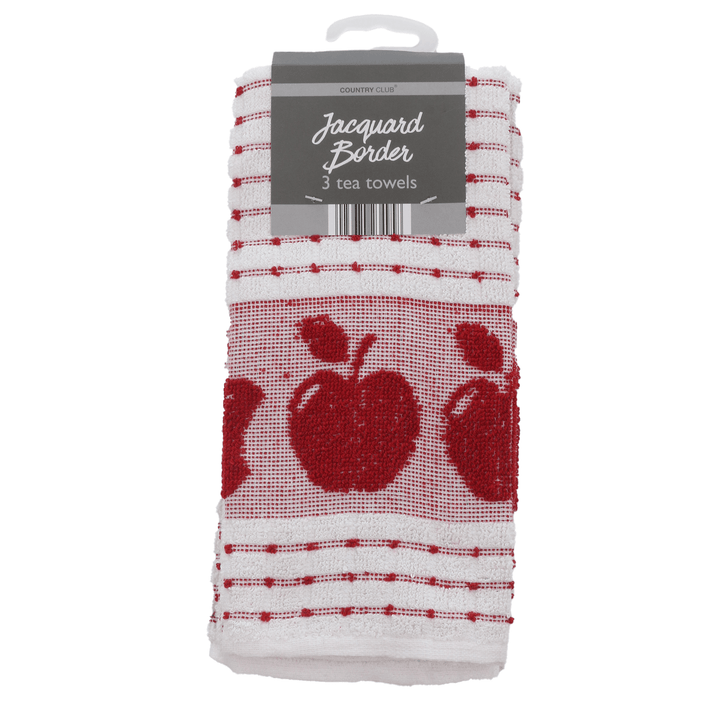 red apple design border jacquard tea towel