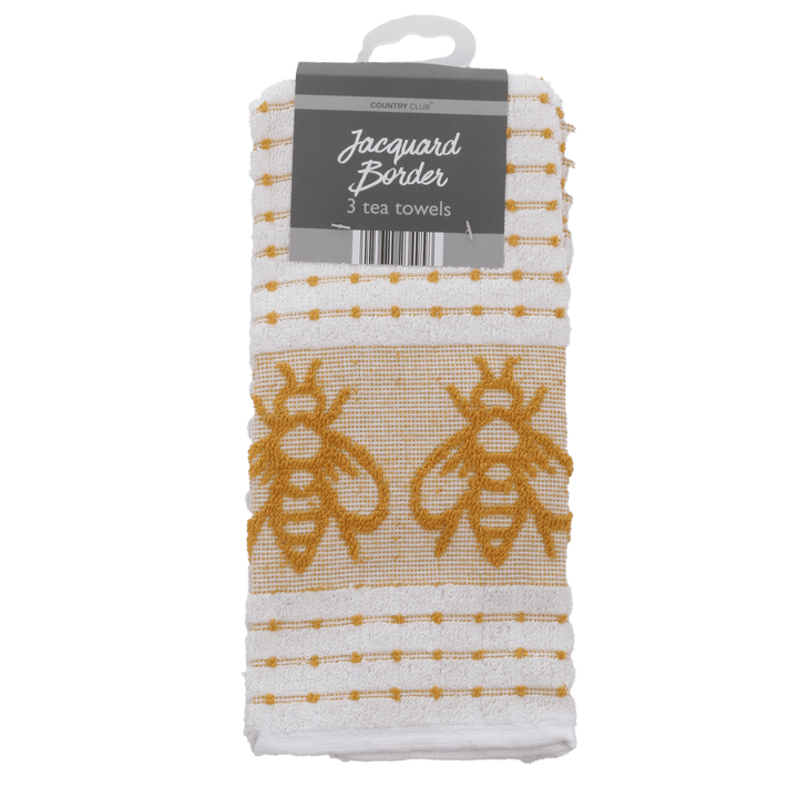 yellow bee design border jacquard tea towel