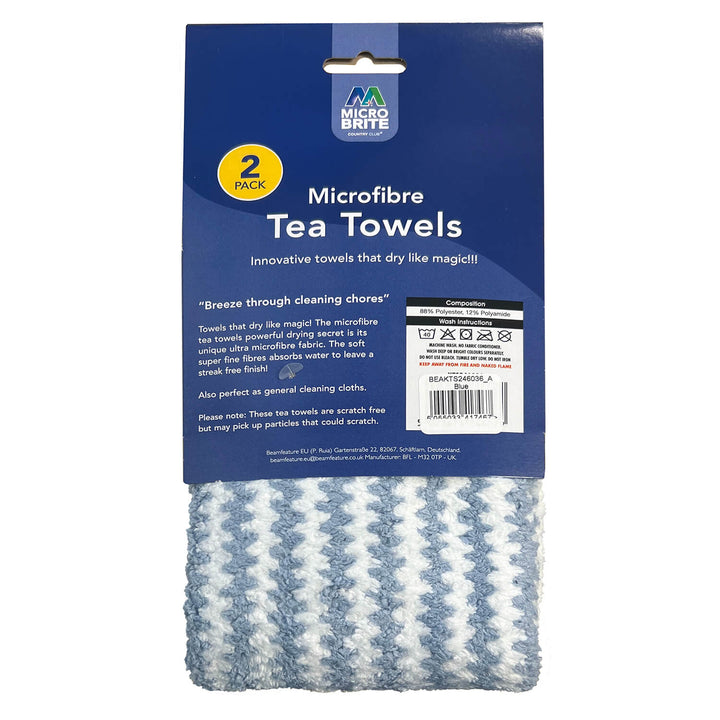 Pack of 2 Microfibre Tea Towels DIsh Drying Cloths Wave Stripes
