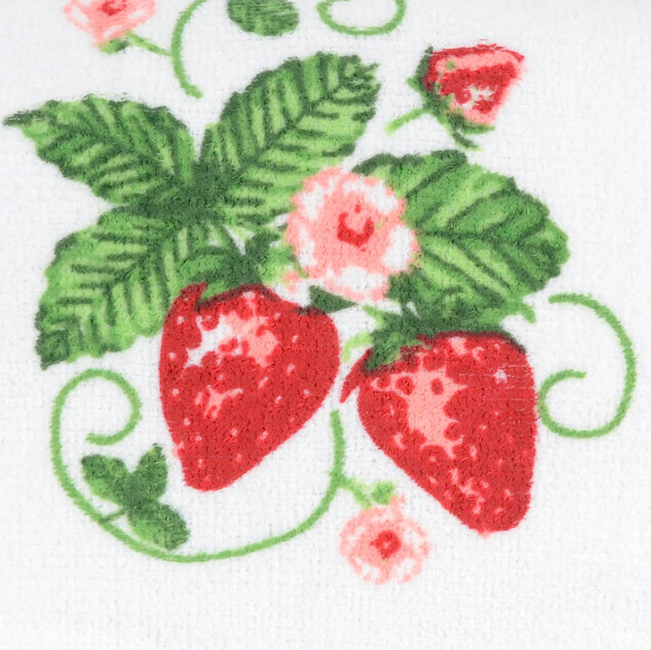 Decorative design of strawberries and leaves on a white background