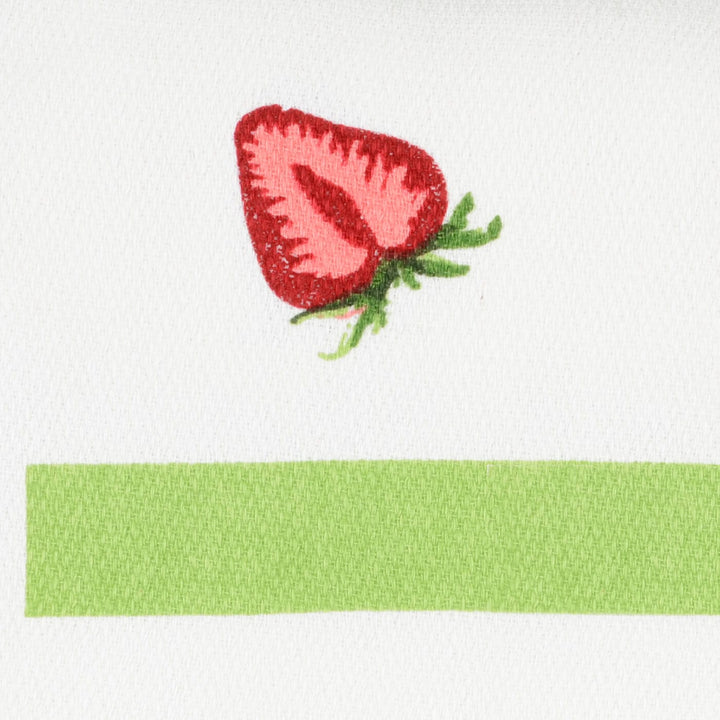 Green stripe and a half strawberyy on a white tea towel