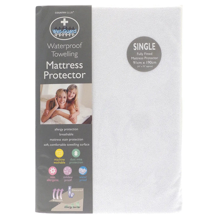 Single size fully fitted waterproof towelling mattress protector