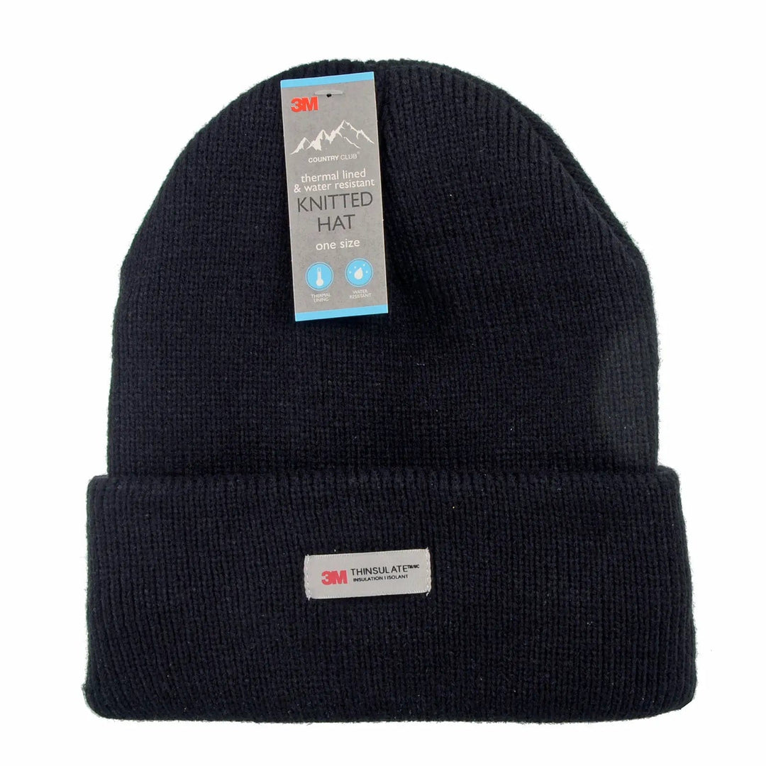 Black thermal and water resistant beanie hat with 3M thinsulate