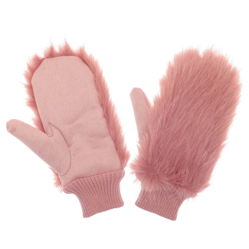 Pink faux fur mittens for adults