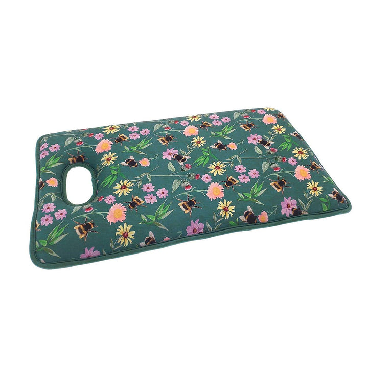 Floral and bee-patterned kneeling mat on a white background