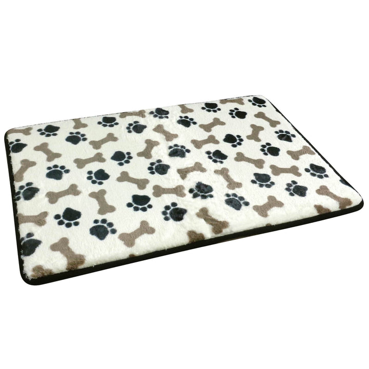 Memory Foam Pet Mat Paw Prints Bones Anti Slip 50x80cm Black/Brown