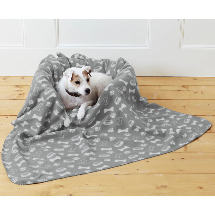 Pet Blanket Dog Theme Printed Fleece Cover Grey Square 120cm