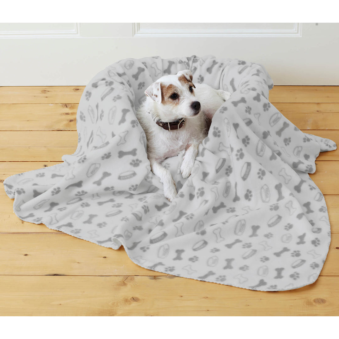 Pet Blanket Dog Theme Printed Fleece Cover Grey Square 120cm