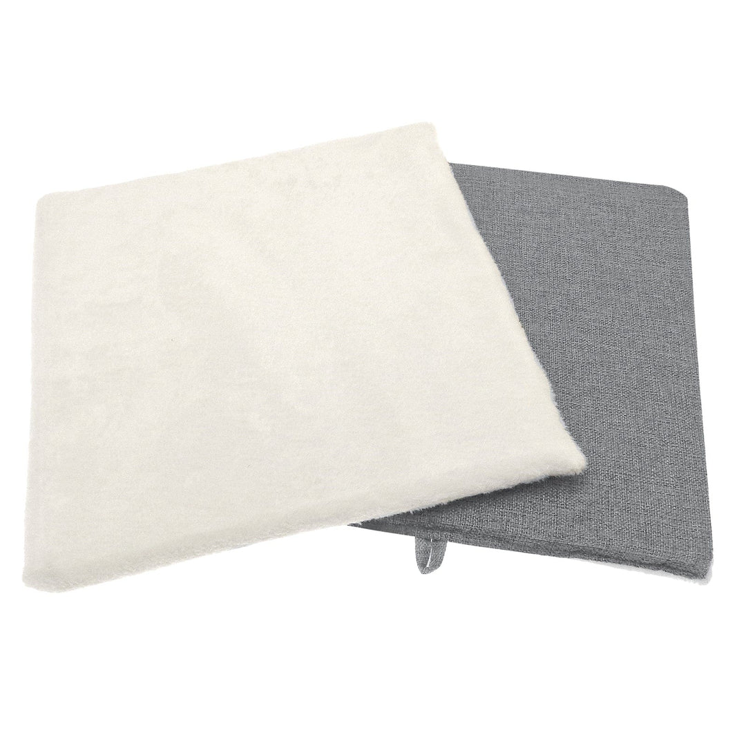 grey linen fabric pads with sherpa faux fur plush white cushioning