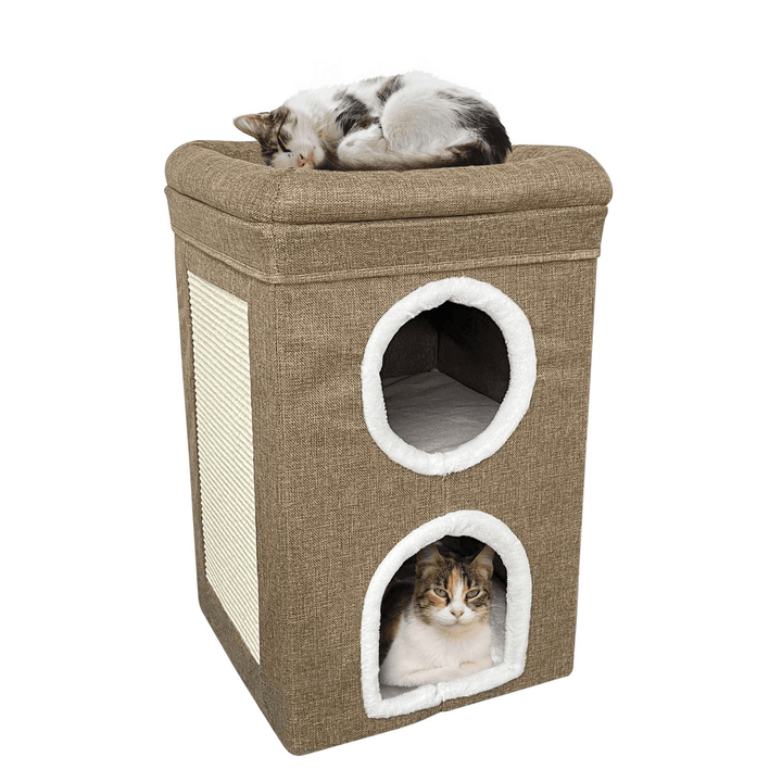 Folding Two Storey Indoor Cat House Scratching Board Cushions