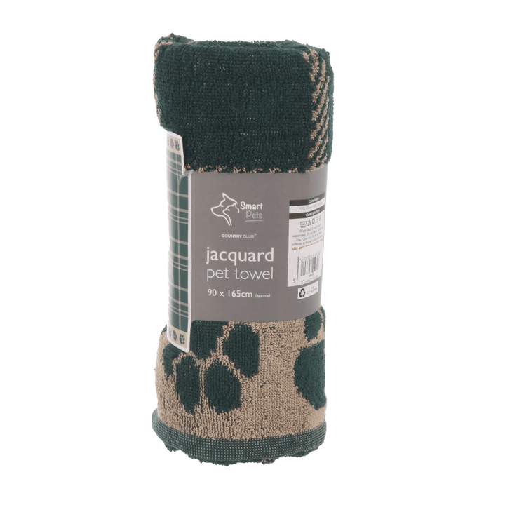 green pet towel in cardboard wrap packaging