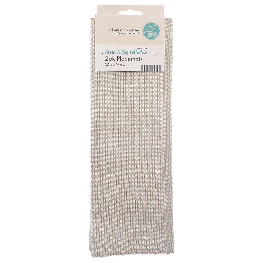 Woven Ribbed Placemats Cotton Rich Eco Friendly Pack Of 2 Sage