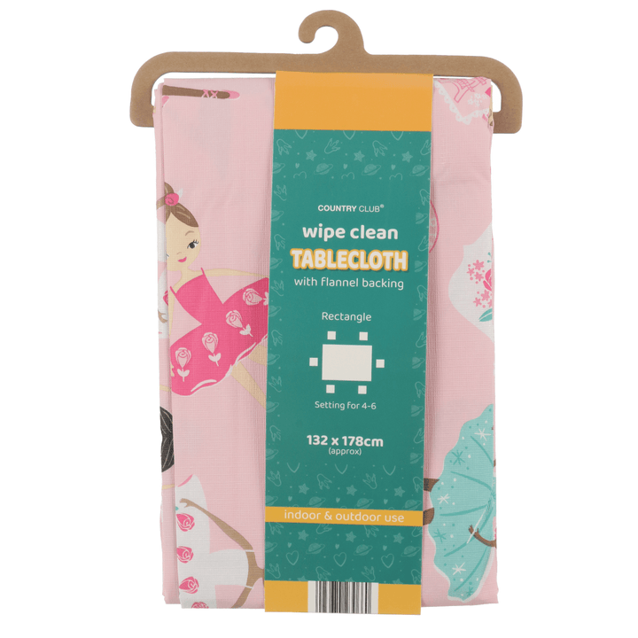 pink dancing ballerina tablecover in packaging with hook