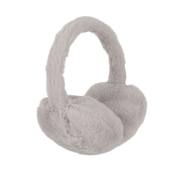 side view of fluffy faux fur grey colour earmuffs