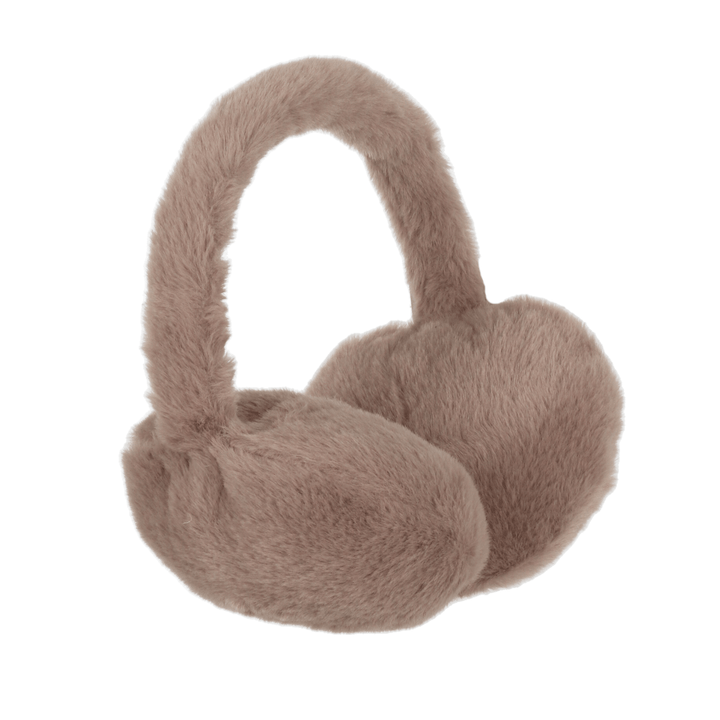 side view of fluffy faux fur beige colour earmuffs