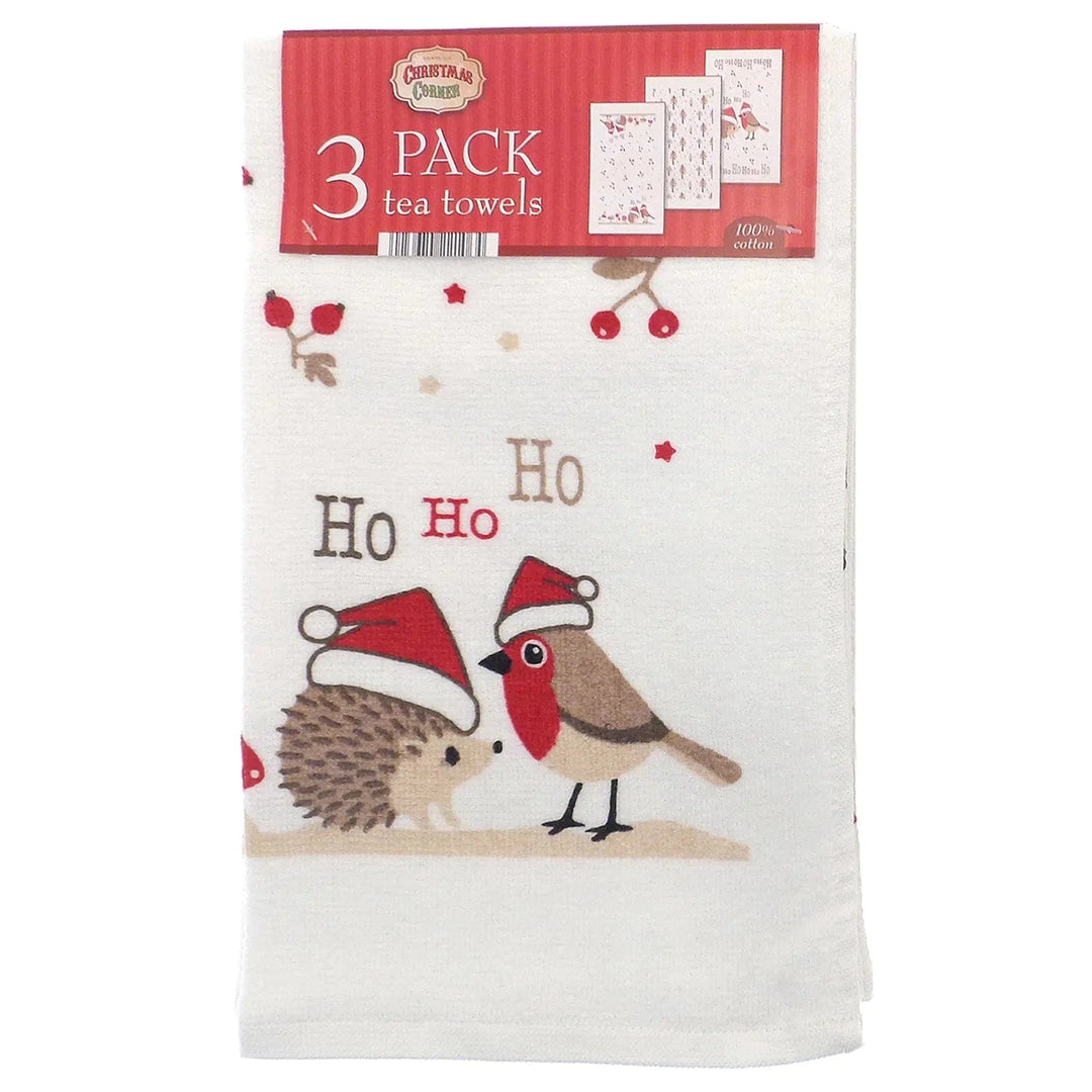 Pack Of 3 Christmas Tea Towels 100% Cotton Dish Drying Cloths