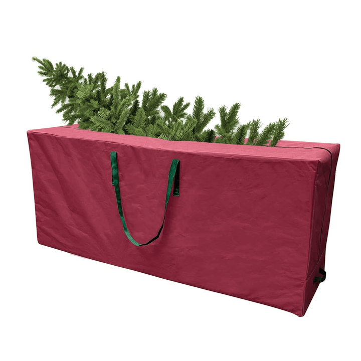 red christmas tree storage bag with tree inside