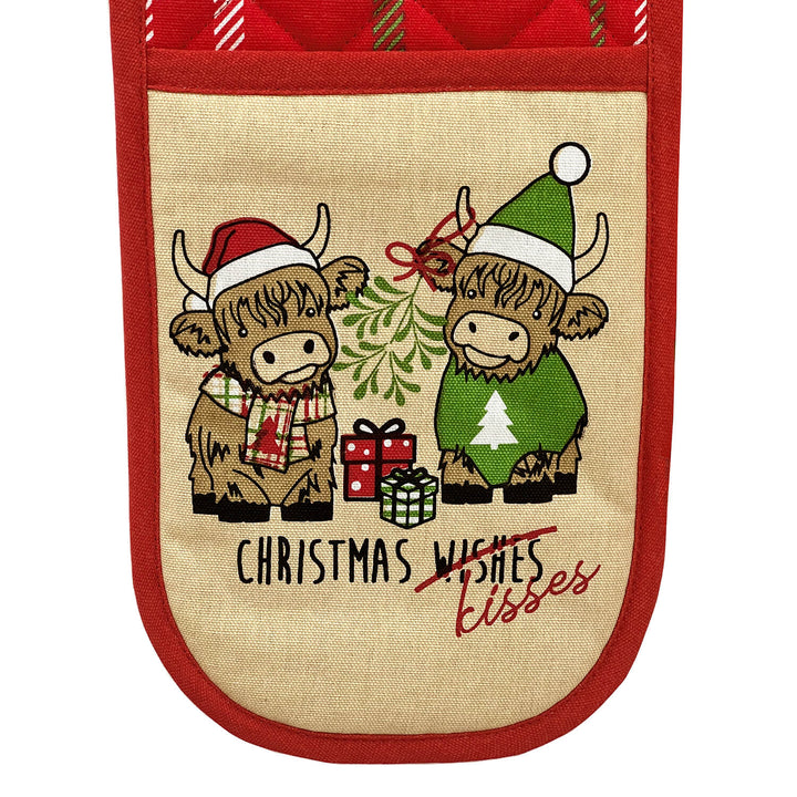 Christmas Double Oven Glove Traditional Quilted Two Handed 90cm