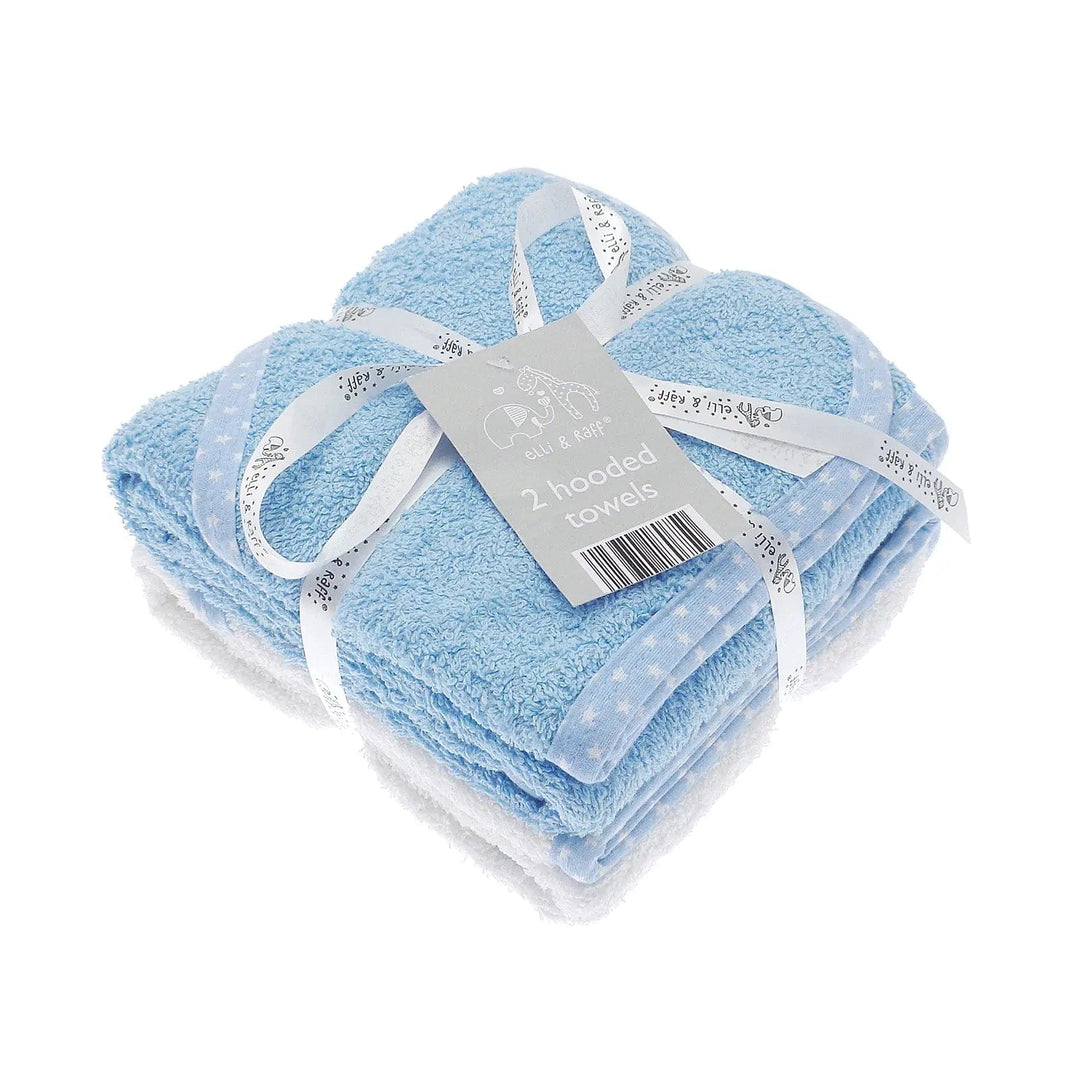 Pack of 2 blue and white hooded towels for baby bathtime