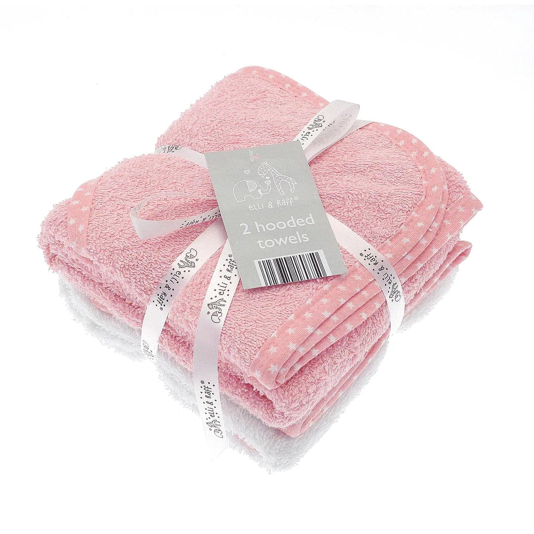 Pack of 2 pink and white hooded towels for baby bathtime