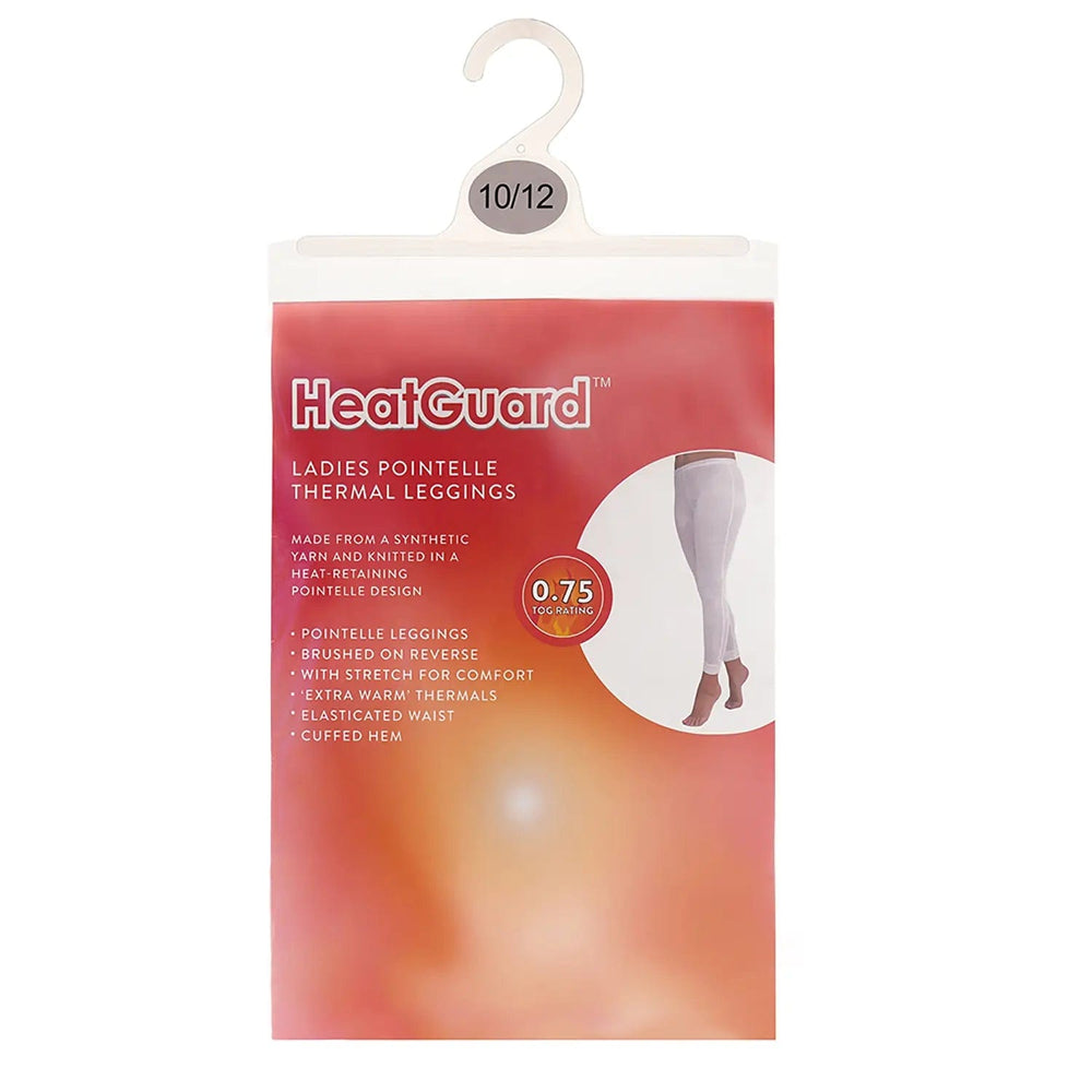 Packaging of HeatGuard ladies 0.75 tog rated white leggings