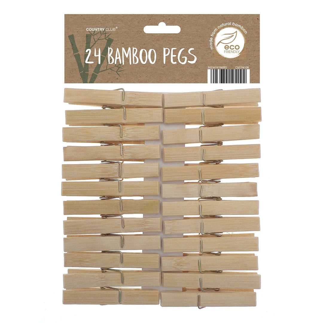 Pack of 24 natural bamboo clothes pegs