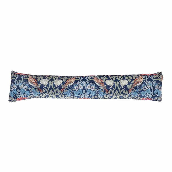 Draught excluder with birds, flowers and trees in green, brown and blue