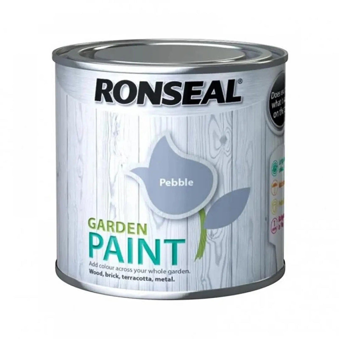 Pebble grey colour tin of Ronseal Garden paint