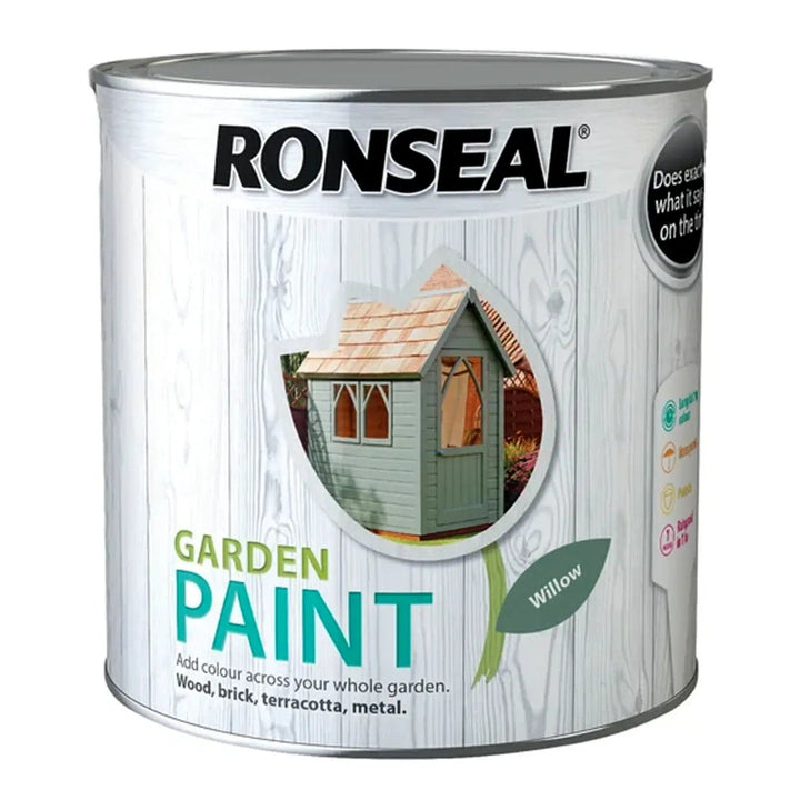 2.5 Litre tin of Willow green colour Ronseal Garden paint